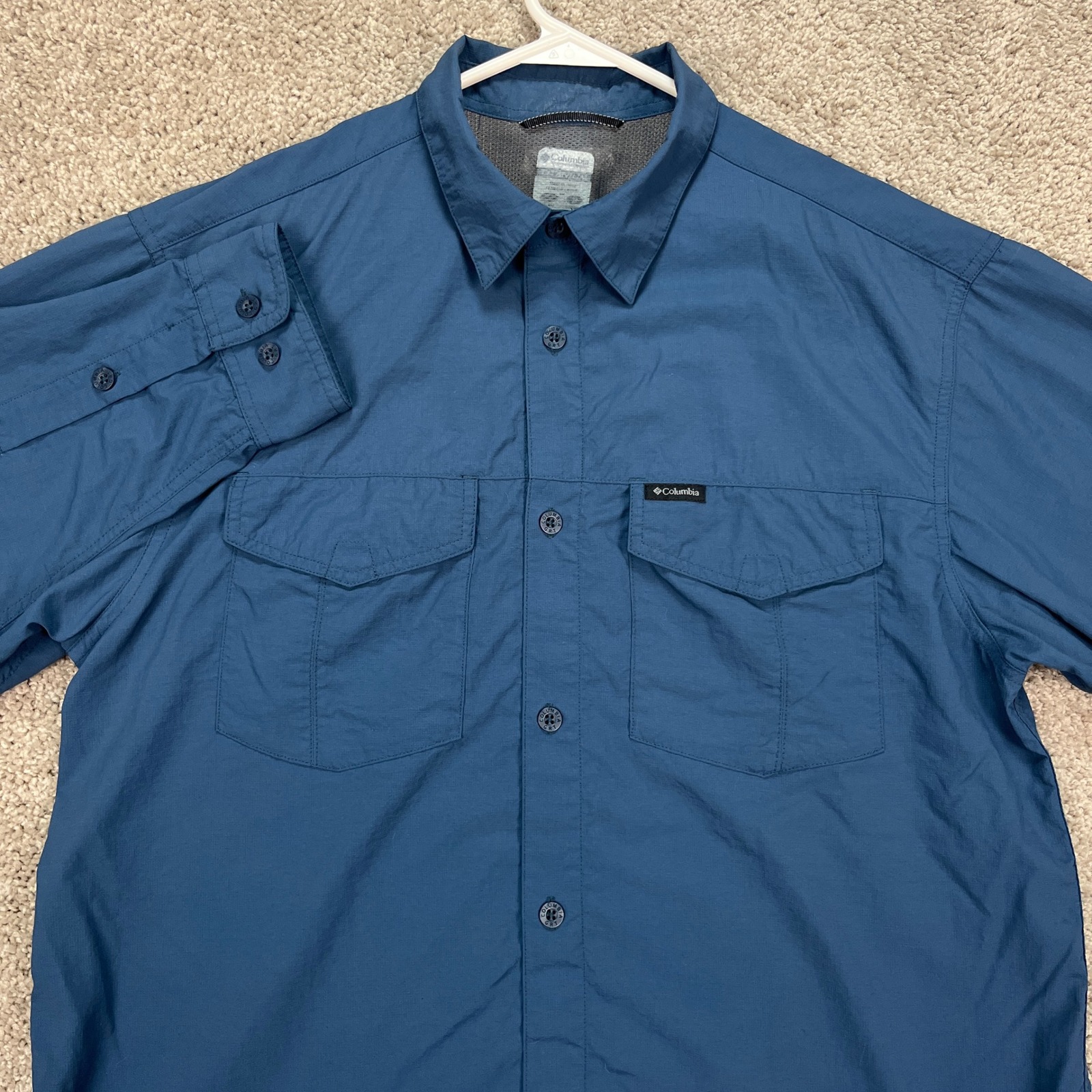 Columbia Grt Omni Dry Long Sleeve Button Up Shirt Mens Large Blue Vented